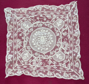 Antique Lace Tablecloth & Linon Embroidered Headdress Bottom 23cm x 23cm