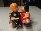 Vintage Kissing Japanese Boy and Girl Sitting on a Bench Salt and Pepper Shakers