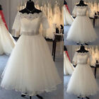 1950s Vintage Wedding Dresses Tea Length Half Sleeve Short Bridal Gown Plus Size