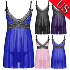 Men's Sissy Lingerie Lace Tirm V Neck Nightdress & G String Crossdress Underwear