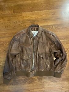 vintage leather bomber jacket with map liner men SZ:M