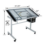 Adjustable Drafting Table Drawing Craft Desk Tempered Glass Top Art Work Station