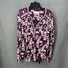 Lucky Brand Blouse Womens X-Small Maroon Floral Long Sleeves V-Neck Boho