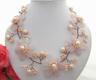 Freshwater Pink Pearl Rose Quartz Flower Statement Necklace