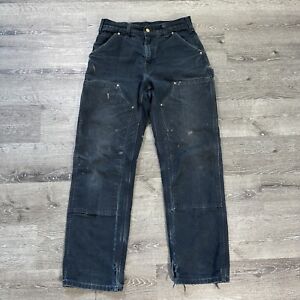 VTG Carhartt Double Knee Distressed Black Work Pants Jeans 32x32 USA B01 BLK