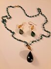 Emerald And Citrine Oxidized Sterling Silver Necklace & GF Earrings Set