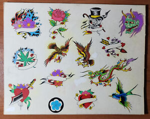 1970's 80's ORIGINAL HAND DRAWN, COLORED, Vintage Traditional Tattoo Flash Sheet