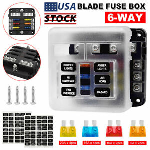 Blade Fuse Box Block 6 Way 12V 32V Holder LED Indicator Car/Auto Boat Marine Kit