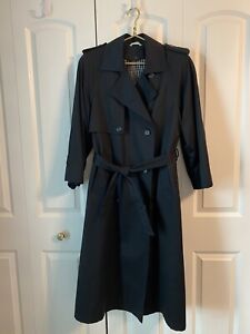 Evan-Picone Classic Trench Coat Black Double Breasted Vintage, size 6