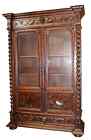 Antique Bookcase, French Louis XIII, Barley Twist, Oak, Relief Carved,  1800's!!