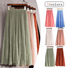 Women's Summer A-Line Stretchy Waist Cotton Linen Long Flowy Skirt Solid Color
