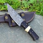 Handmade Damascus Steel Fixed Blade Hunting Knife Wenge Wood With Leather Sheath