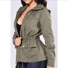 Love Tree Jacket Olive Green Military Trench Coat Drawstring Waist Wms Large