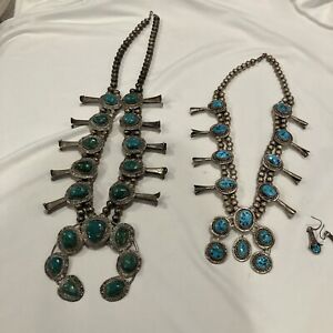 Vintage Native American Sterling Silver and Turquoise Squash Blossom
