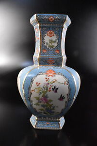 New ListingF3383: XF Chinese Colored porcelain Flower Muffle painting FLOWER VASE, auto