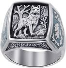 Men's Southwestern Style Simulated Turquoise Wolf Silver Ring Jewelry Gift Size