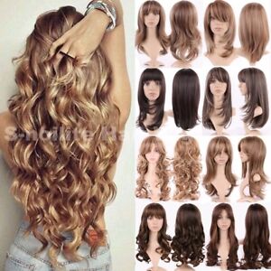 Thick Ombre Hair Wig Long Straight Wavy Curly Full Wig Women Synthetic Cosplay &