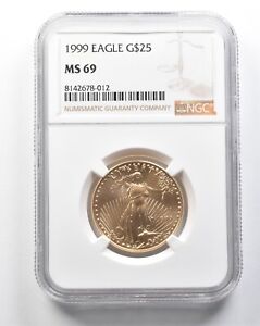1999 $25 American Gold Eagle 1/2 Oz Gold MS69 NGC *8431