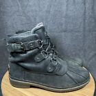 UGG Cecile Snow Boots Womens Size 9 Black Waterproof Leather Lace Up Wool Lined