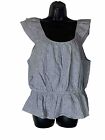 Time Tru Baby Doll Top Womens Large Blue White Striped Shirt Sleeve Shirt New
