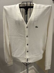 Vintage Lacoste Izod Made in USA White Button Cardigan Sweater Mens Large