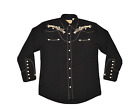 Scully Pearl Snap Up Embroidered Gold Music Note Shirt Mens size S
