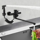 Wall Mount Kitchen Faucet 360 Swivel Stainless Steel Sink Tap with Spray Gun