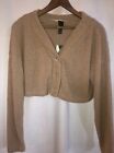 Wild Fable S Brown Fuzzy V-neck Button Front Cropped Cardigan Sweater