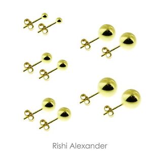 Gold-Plated 925 Sterling Silver Round Ball Stud High Polished Earrings Pair