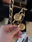 chanel vintage medallion chain with leather belt or necklace