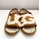 UGG Brown Sherpa Slide Slippers UGG Spell Out On Top Rare Women's Size 38 | 7.5