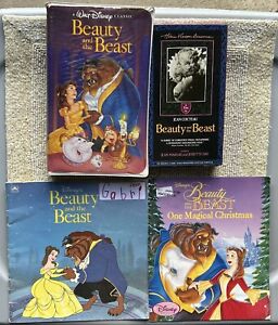 Disney Beauty & The Beast Bundle Lot VHS Movies & Books