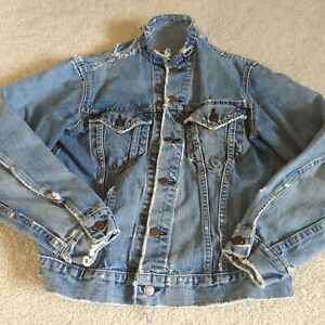Vintage 70s Levi's Jacket Adult Small Blue Faded Thrashed Distressed Trucker