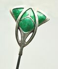 Antique Hatpin Guilloche Enamel Jade Green Egyptian Motif Quality Collectible