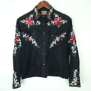 Vintage 50s Frontier Shirt Jacket Western Rockabilly Sequins Snap Up Small