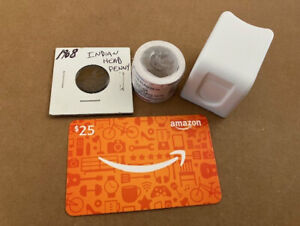 New ListingAMAZON GIFT CARD, 1908 INDIAN HEAD PENNY 1 CENT, STAMPS+DISPENSER - ESTATE SALE!