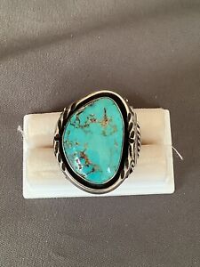 Old Pawn Southwest Native American Turquoise Heavy Silver Ring Size 8.5