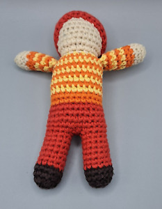 Pebble Doll Rattle Crochet Knit Child Red Orange Outfit Approx 7