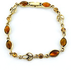 Vintage Bracelet Gold Tone Open Work With Amber Colored Faceted Crystals 7.25