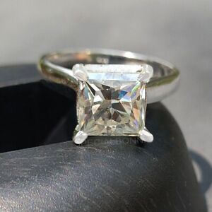 3.30 Ct Certified Princess Cut White Diamond Solitaire Ring, 925 Silver