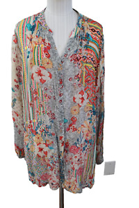 Johnny Was Ludi Blair Tunic Womens Floral Cotton Size XL Cupra Rayon Long Sleeve