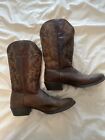 Justin Mens Stampede Cowboy Boots Mens 12D Brown Tan Leather Pull On 2551