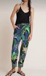 Anthropologie Farm Rio Tropique Embroidered Green Tropical Pants Size XS