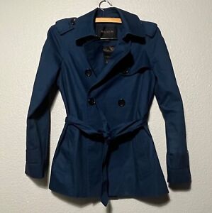 Coach Women's Navy Blue Double Breasted Trench Coat Short Size S