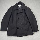US Navy Pea Coat Mens 42 Black Wool Double Breasted Anchor Button Quilt Lined