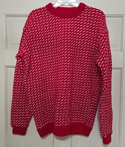 Roots Men's Wool Sweater Large Red & White Made in Norway