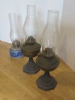 antique  brass/iron base kerosene oil lamps w/ chimney   w/added lamp