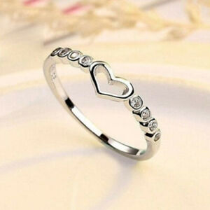 Romantic Heart 925 Silver Filled Ring Women Cubic Zircon Wedding Jewelry Sz 6-10