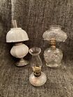 Vintage / Antique Kerosene Lamps ( Miniature ) ... Clear / floral ... Milk Glass