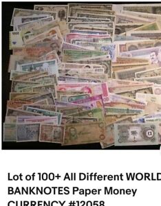 Lot of 100+ WORLD BANKNOTES Paper Money CURRENCY UNC. Free Shipping